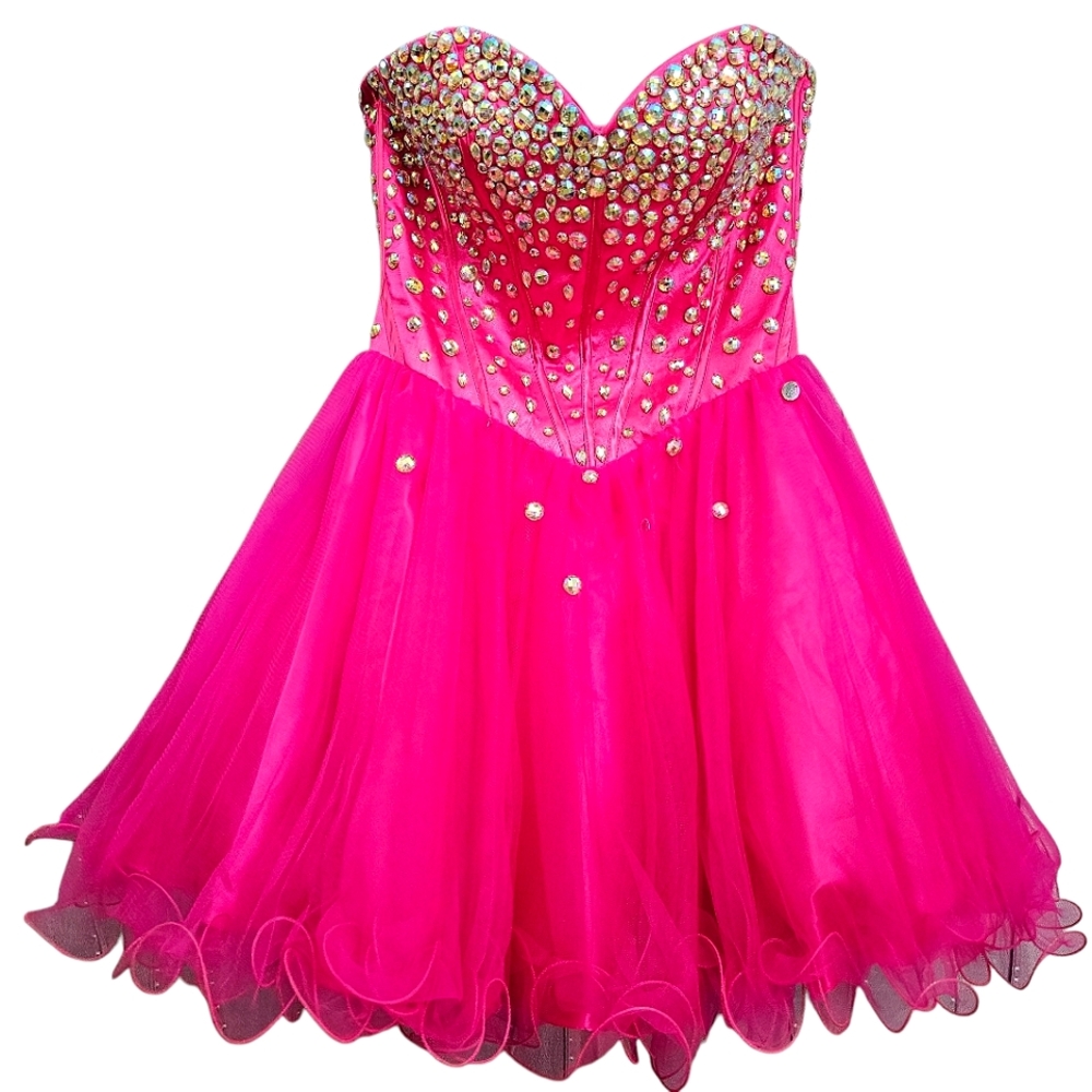 Nwot Karishma Hot Pink Strapless Corset Sweetheart Tulle Aurora Cocktail…